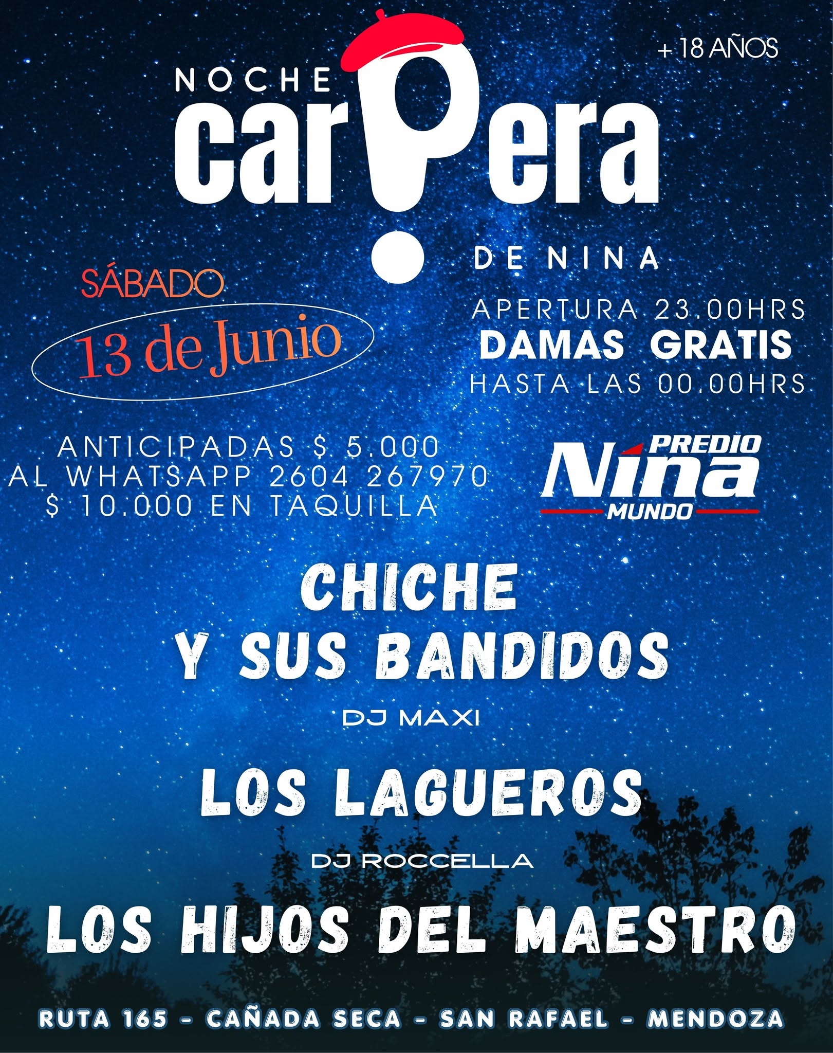 SHOW EN VIVO: NOCHE CARPERA en el Predio NinaMundO